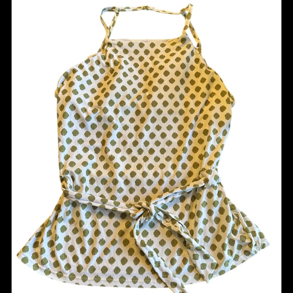 Antonio Melani Spotted Shirred High Neck Tankini Swim Top XL  $38 Pistachio Dot